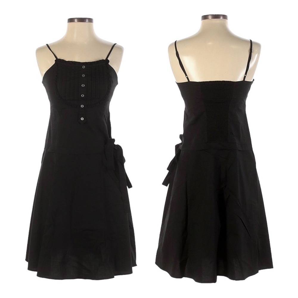 BCBGMaxAzria Black Cottagecore Cotton Tie Waist Summer Dress Size 4